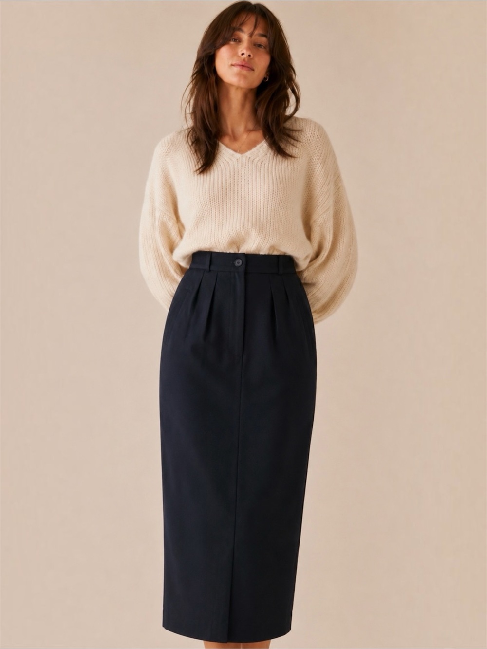 Jones New York 100% Wool Classic Navy Pencil Midi Skirt Vintage Fits Size 6